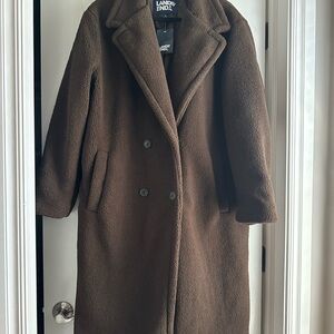Lands' End Women's Double-Breasted Teddy Coat in Brown size Large